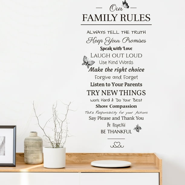 Adhesivos de pared Our Family Rules, PVC, inspiradores, 30 x 60 cm