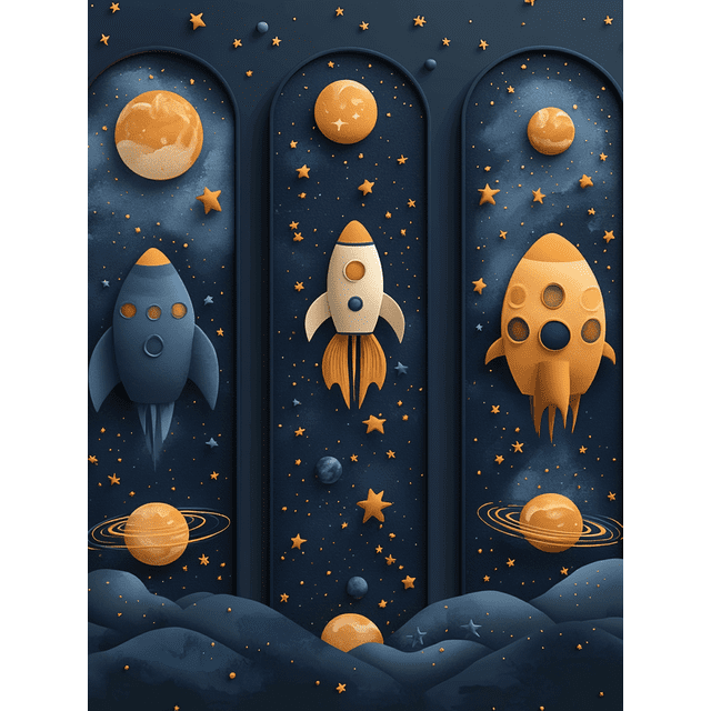 Qisvanset Framed Canvas Wall Art, 12x16 Inch Blue Gray Space Boy Kids Nursery Wall Decor