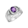 thumbnail image 5 of RYLOS Men's Rings 14K White Gold Ring Classic Designer Style 8X6MM Oval Gemstone & Diamond Ring Amethyst Birthstone Rings For Men Size 12, 5 of 6