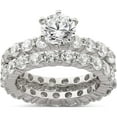 thumbnail image 1 of Sterling Silver Rhodium-Plated Cz 2 Piece Wedding Set Ring (Size 8) Made In China qr1333-8, 1 of 5