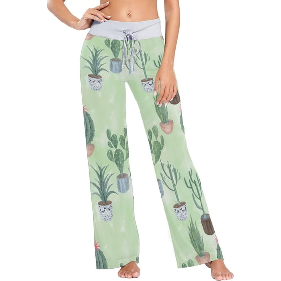 GZHJMY Women's Pajama Pants Watercolor Cacti Comfy Stretch Sleepwear Essentials womens Lightweight Lounge Terry Pajama Pant, Large