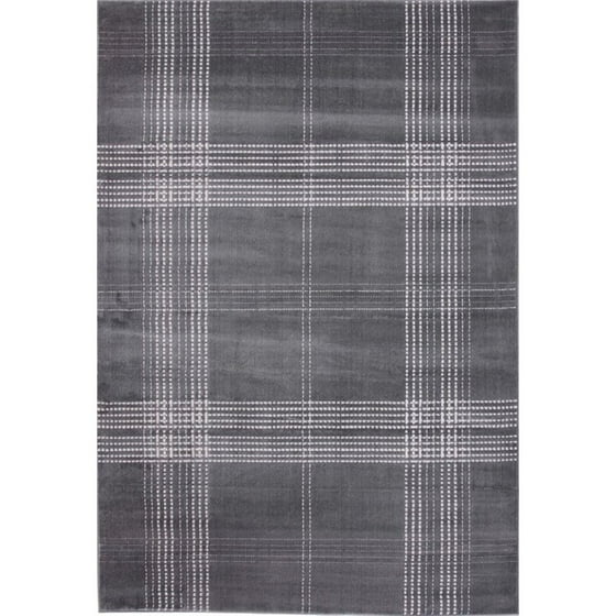 Broadway Plaid Power Loomed Area Rug Grey Ivory