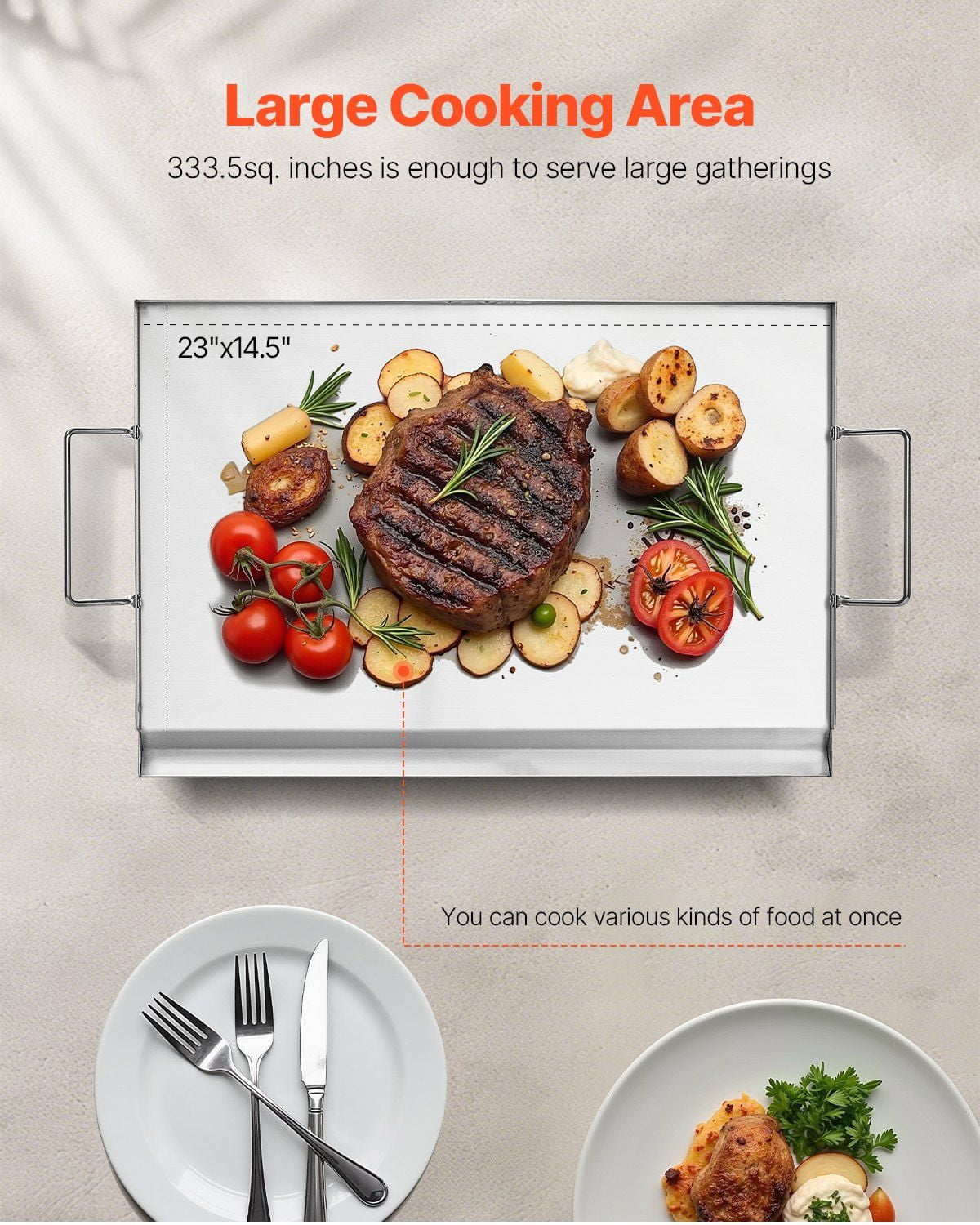 Universal 23x16 BBQ Grill Pan – Flat Top Griddle Stainless Steel – Perfect for Camping & Backyard Cooking
