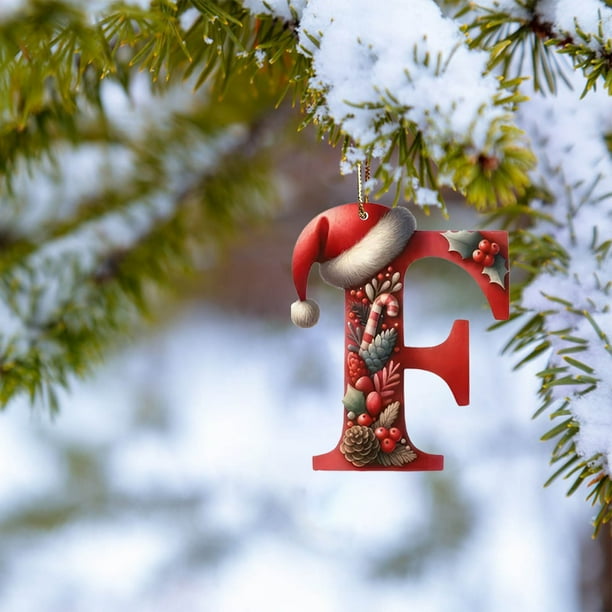 Uuiauoio Alphabet Letters Christmas Ornament,Christmas Letters Ornaments A to Z Ornament Letters Decorative Hanging Xmas Alphabet Letters for Christmas Tree(F)