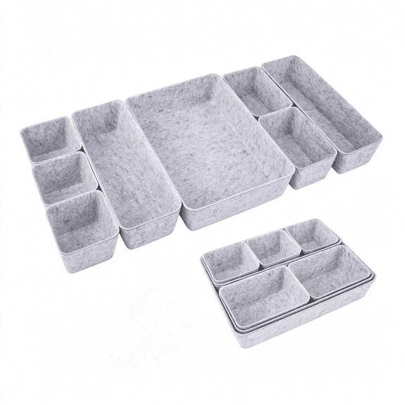 HBMYN Desk Drawer Organizer Bins,8pcs Felt Shallow Bathroom Storage Trays,Office Accessories&Workspace Organizers Jewelry&Makeup Boxes Containers(Grey)