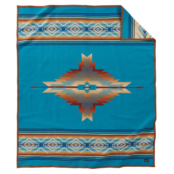 Manta Pendleton Jacquard de lana virgen 163 x 203 cm turquesa