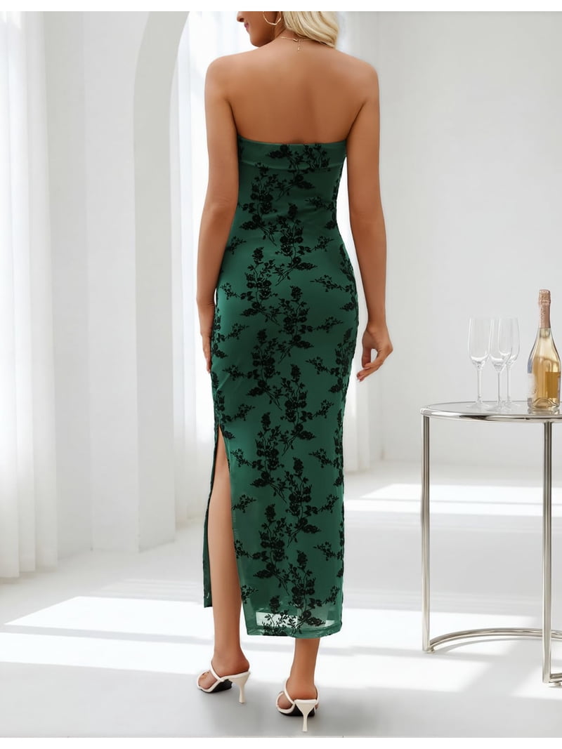 green maxi bodycon dress forest green women's dress HIGHLAND V NECK FRONT CUT OUT DETAIL TIERED  FRILL FISHTAIL MESH BODYCON MAXI DRESS