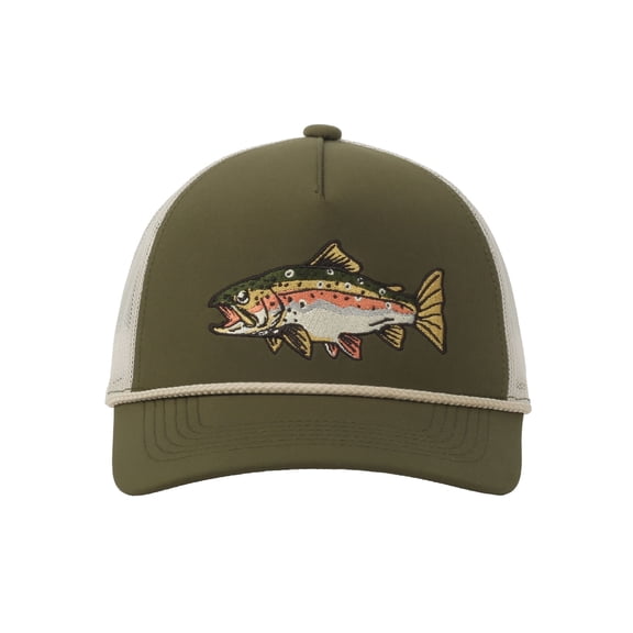 Olive/Putty Rainbow Trout 5-Panel Cap – Structured, Embroidered, Snapback, One Size