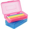 thumbnail image 1 of Caja de plástico para lápices de gran capacidad, cajas de lápices de colores para niños y adultos, caja de lápices duros con tapa a presión para suministros escolares de oficina (rosa y, 1 of 3