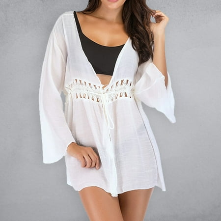 IDALL Bikini Sets Bathing Suit Women s Lace Vacation Loose Holiday Bikini Swimwear Beach Frock Swim Dress Swimsuit Coverup White One Size