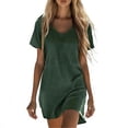 thumbnail image 2 of Summer Dresses for Women Loose Cotton Linen Dresses V Neck Short Sleeve Casual T Shirt Dress Flowy Beach Sundresses with Pockets, 2 of 8