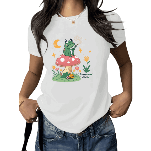 White Print Tshirt Graphic Tees Shirts Cute Frog Aesthetic Casual S 5XL Tops