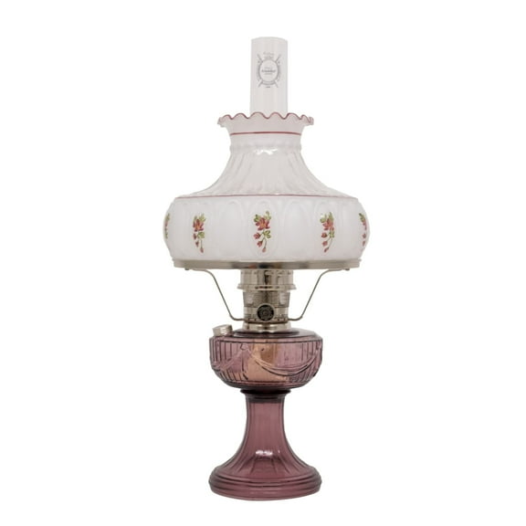 Aladdin Amethyst Lincoln Drape Table Oil Lamp with Rose Shade and Nickel Trim, Classic Vintage Design and Bright Illumination