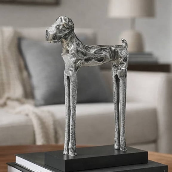 Handcrafted Tall Dog Figurine – Modern Aluminum Sculpture in Antique Silver-5X2.4X8"
