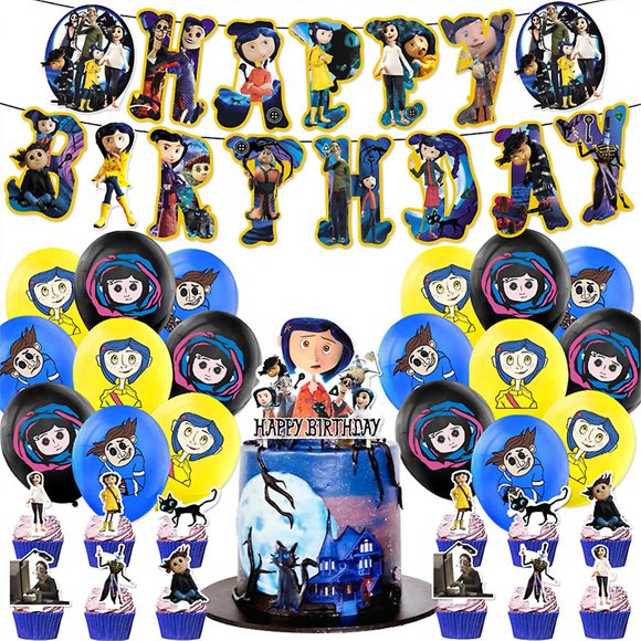 Coraline & the Secret Door Thème Fournitures de Fête d'Anniversaire Trousses Bannière Ballons Cupcakes Cake Toppers Décorations