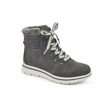 

Cliffs by White Mountain Womens Hallett Faux Fur Trim Lace Up Ankle Boots