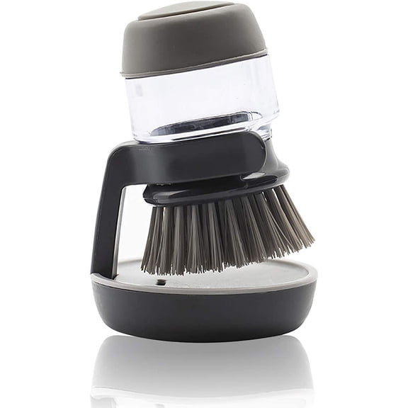 Dish Brush with Soap Dispenser, Soap Dispensing Palm Brush, Kitchen Scrub Brushes Scrubber with Holder for Dish Sink Pot Pan Washing and Cleaning