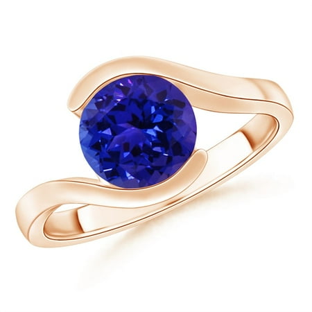 865 Rose (December Birthstone Ring - Semi Bezel-Set Solitaire Round Tanzanite Bypass Ring in 14K Rose Gold (8mm Tanzanite) -)