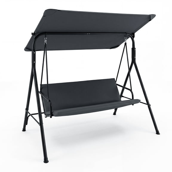 Costway 3-Seat Outdoor Patio Swing Chair with Armrests,Adjustable Tilt Canopy & Stand Gray