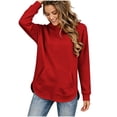 thumbnail image 5 of Long Sleeve Pullover Sweatshirt for Women Solid Drawstring Hoodie Front Kangaroo Pocket Curved High Low Hem Loose Spring Fall Winter Casual Tops, 5 of 6