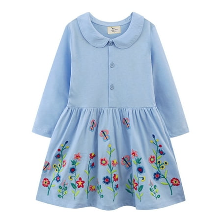 

Odeerbi Girls Floral Dress Toddler Girls Clothes Girls Dresses 2024 Casual Spring Fall Winter Cotton Long Sleeves T-shirt Dress Clothes Blue 2-3 Years