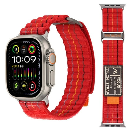 Dwitch Band for Apple watch 38/40/41mm, Nylon Band Adjustable with Metal C-Hook Strap for Men Women,Red