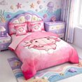 thumbnail image 2 of Manfei Pink-Blue Axolotl 7pcs Queen Bedding,Watercolor Salamander Print Bedding Comforter Set Queen,Pink Reversible, 2 of 7