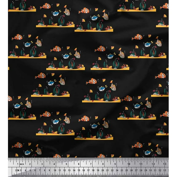 Soimoi Cotton Duck Fabric Coral & Fish Ocean Decor Fabric Printed Yard 42 Inch Wide