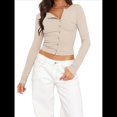 thumbnail image 1 of Suéter Corto de Punto con Botones y Larga Y2K para Mujer, Abierto Al Frente, Cárdigan de Punto, Cuello en V, Otoño Albaricoque XL, 1 of 7