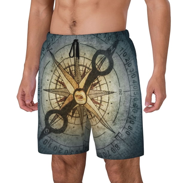 Fotbe Vintage Compass Traje de Baño para Hombre – Shorts de Natación de Secado Rápido con Forro y Bolsillos-3X-Large