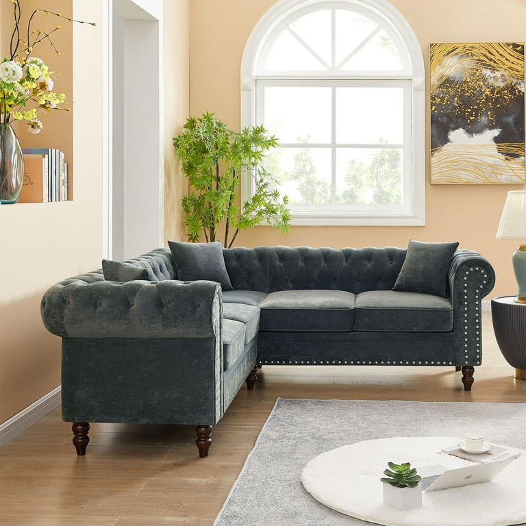 Velvet corner sofa grey discount