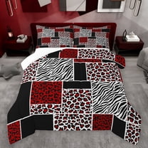 jejeloiu Jungle Animal Leopard Bedding Comforter Set,Cheetah Zebra Print Buffalo Twin Comforter Sets,Black White Red Bedding Set For Adults,Microfiber Bedroom Decor,2pcs