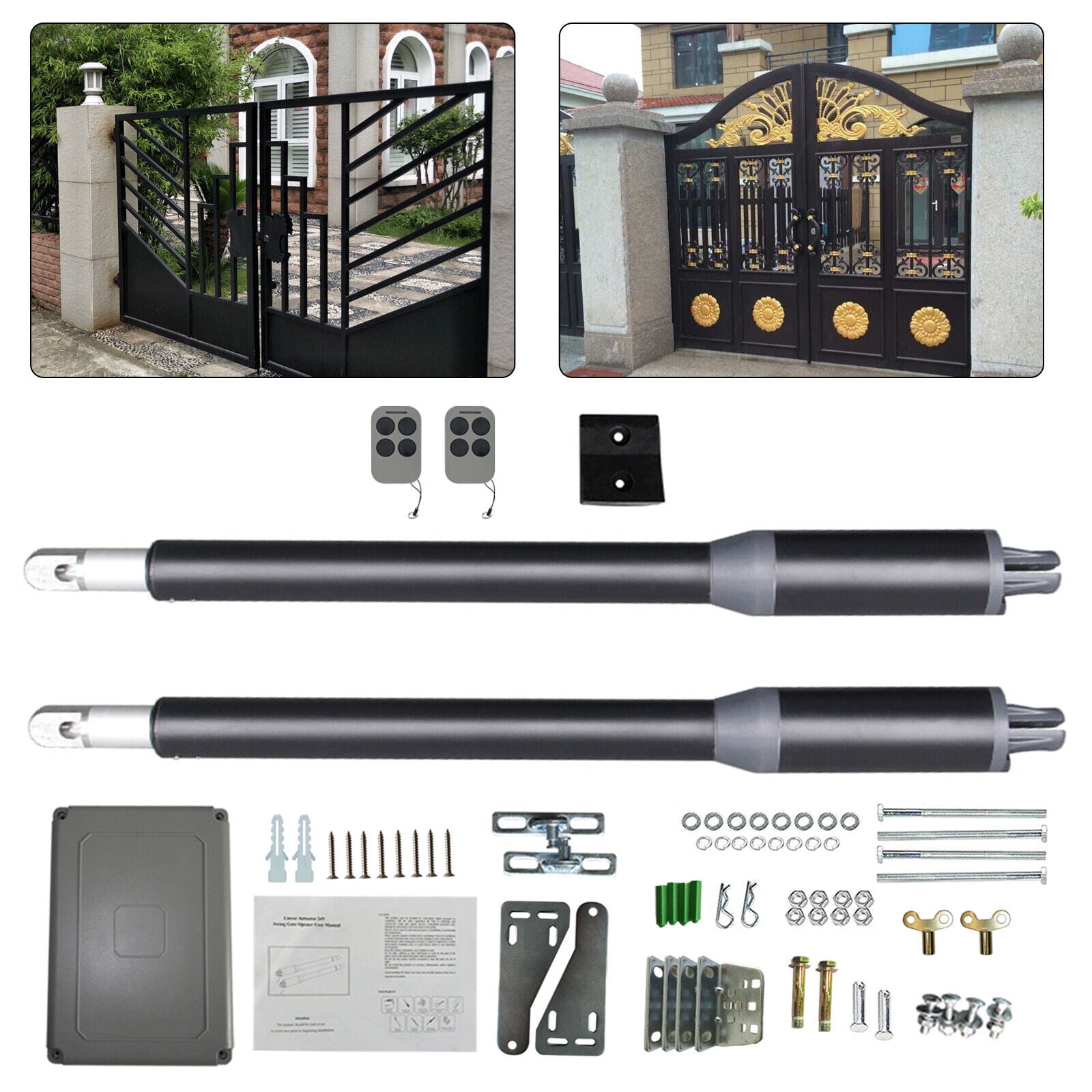 Miumaeov Dual Swing Gate Opener 250RPM Heavy Duty Automatic Gate Opener 660lbs & 24V Powered 40W