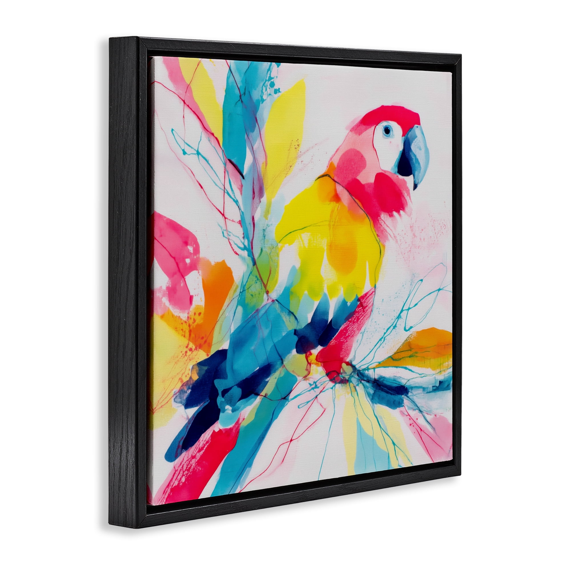 Stupell Industries Expressive Parrot in Bloom Black Framed Floater Canvas Wall Art, design by Chromatic Storm Studio