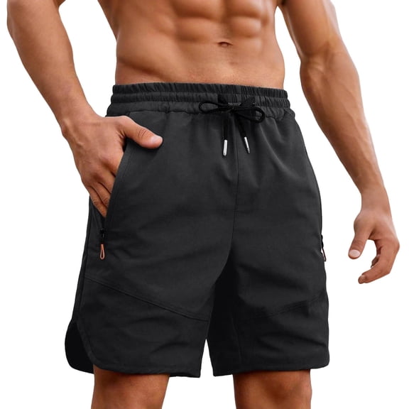 Men's Sports Shorts Drawstring Elastic Waist Shorts with Zipper Pocket Summer Quick Dry Workout Shorts,Black,4XL