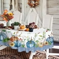 thumbnail image 4 of Oval Fall Tablecloth,Thanksgiving Autumn Harvest Blue Pumpkin Sunflower Maple Leaf Table cloth,Polyester Waterproof Wrinkle Resistant Durable Tablecloth for Fall,Thanksgiving,Home Decor 54x72inch, 4 of 5
