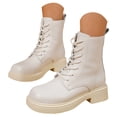 thumbnail image 3 of UngA Women Combat Boots Faux Leather Ankle Boot Lace-up Military Style Chunky Lug Sole Booties Motorcycle Womens Boots White,Size 7, 3 of 7