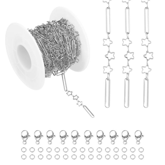 Uxcell 16.4Ft Hollow Stars Clip Chain Roll, Jewelry Making Chain Links Bulk with Lobster Claps Jump Rings for Jewelry Making Findings DIY Craft Necklace Bracelets, White
