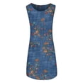 thumbnail image 3 of Robes Grande Taille pour Femmes Été Femmes Été Col Rond Fleurs Coton Lin Sans Manches Grande Taille Longues Robes, 3 of 6