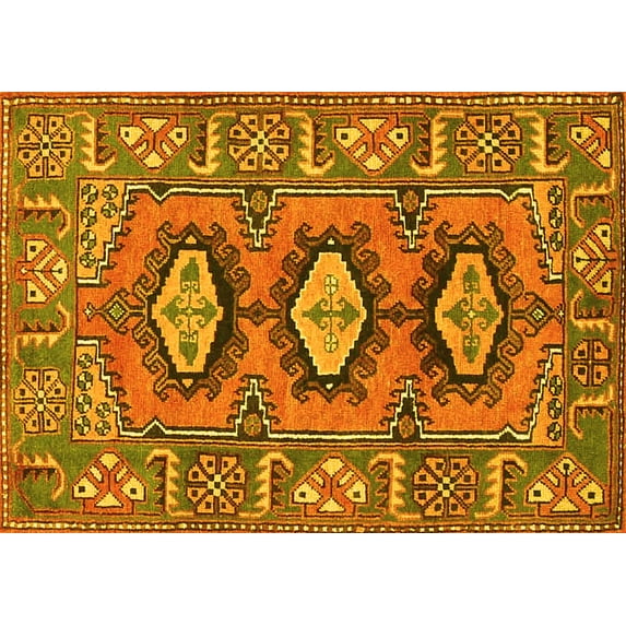 Ahgly Company Machine Washable Indoor Rectangle Persian Yellow Traditional Area Rugs, 2' x 5'