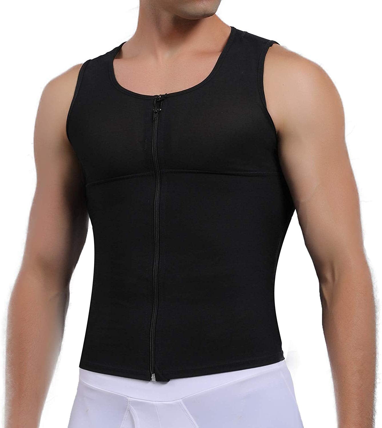 VASLANDA Men's Zipper Firm Control Body Shaper Vest Heavy Compression ...