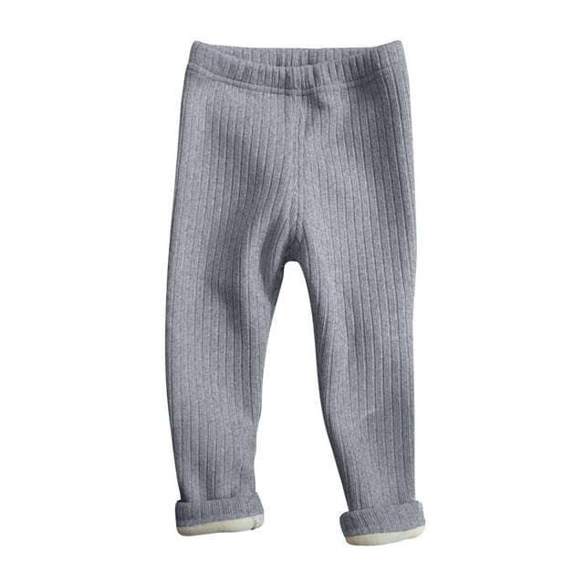 MeetoTime Toddler Kids Girls Winter Leggings Warm Fleece Lined Stretchy Knit Ribbed Pants