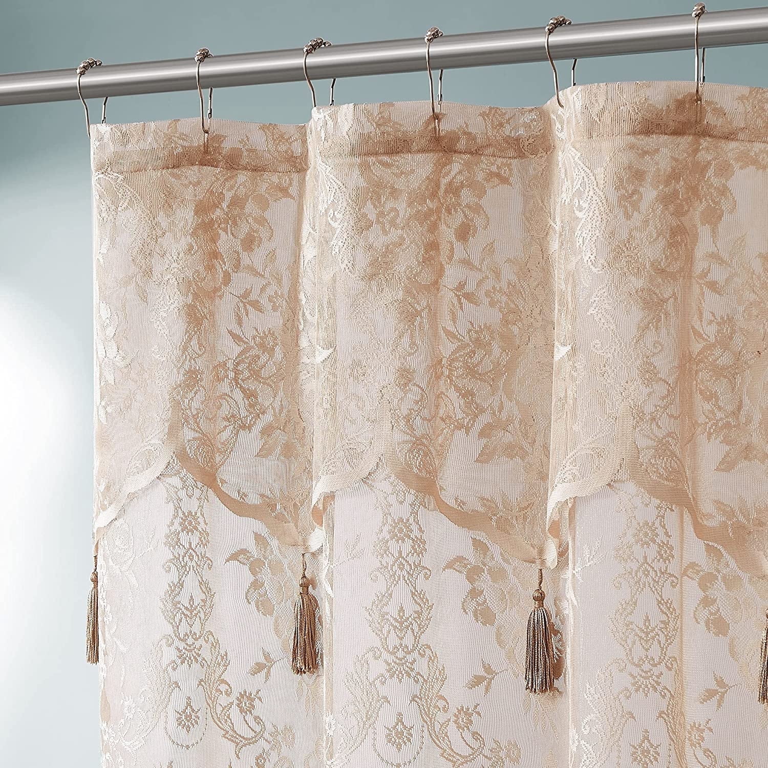 WARM HOME DESIGNS Linen Lace Shower Curtain 72 W x 84 L Inches with Attached Valance & Tassels. LA Linen 84