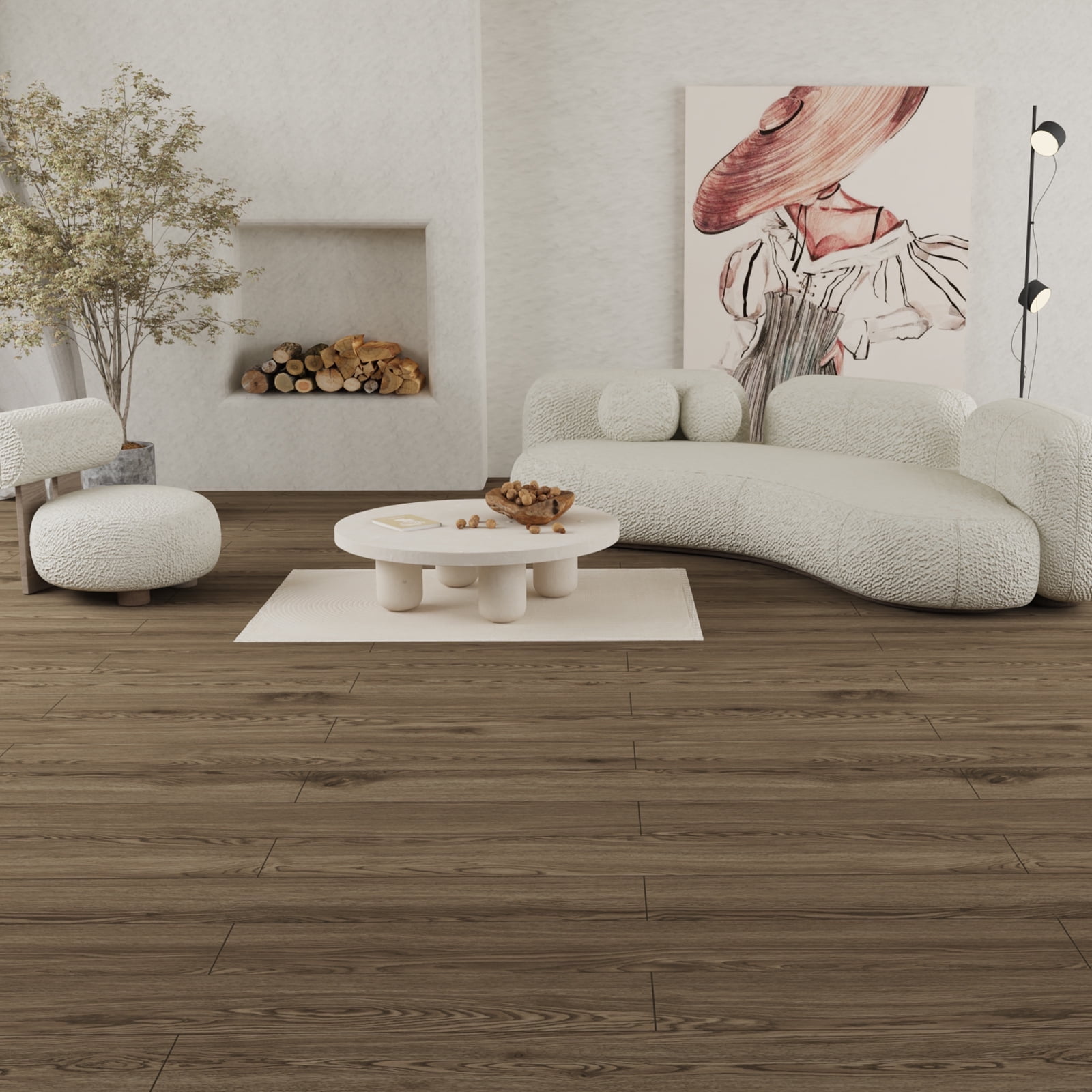Vinyl Flooring Roll PVC Thickened Peel and Stick Floor Wood Plank Self Adhesive Flooring DIY 23.6" X 196" Brown