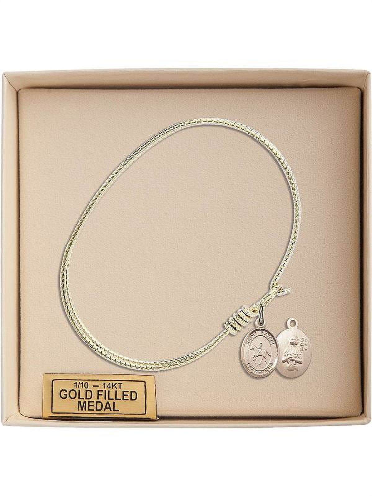 7 1/4 inch Oval Eye Hook Bangle Bracelet w/ St. Kateri/Equestrian in Gold-Filled