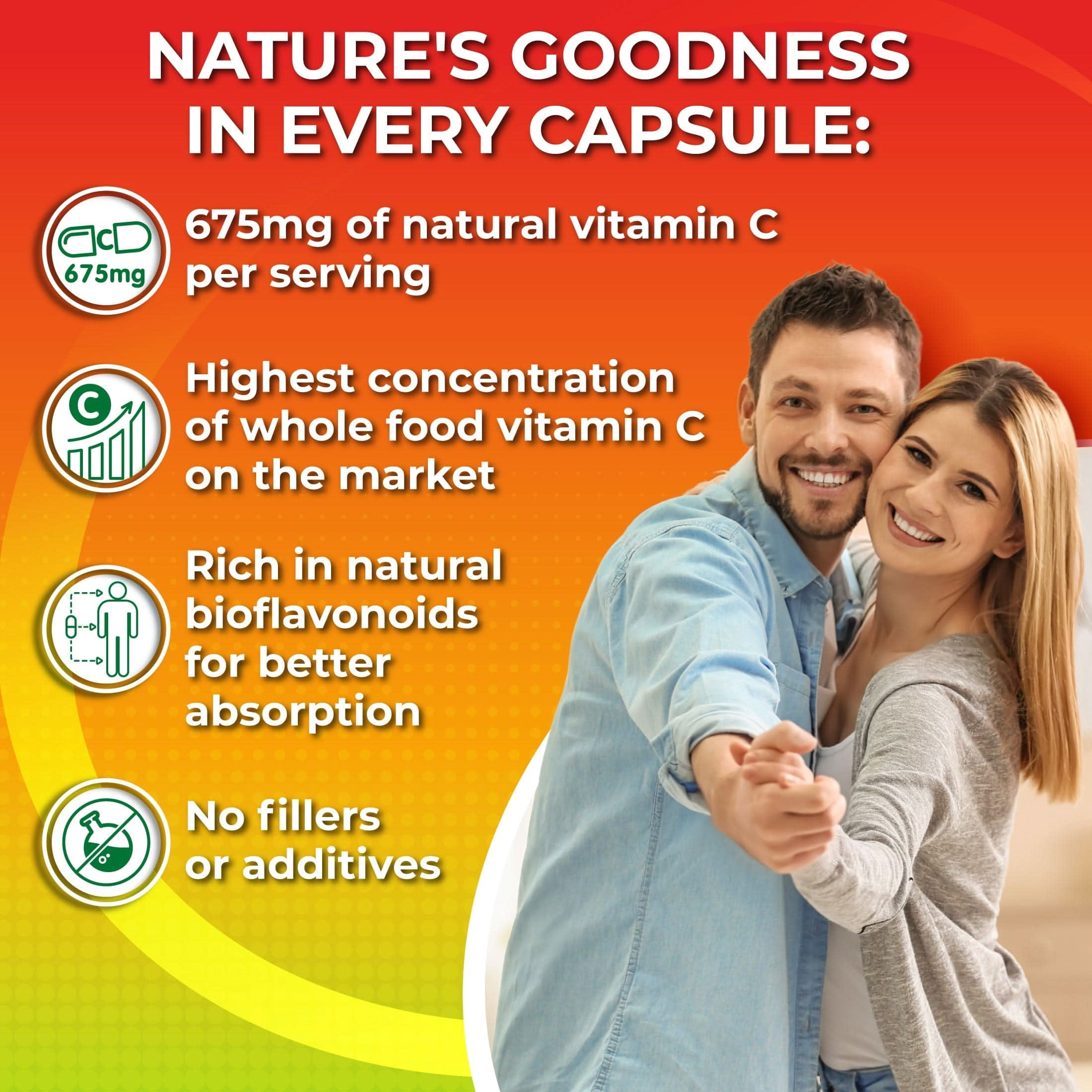 Whole Food Vitamin C Complex - 1450mg Organic Berries - 675 mg Vitamin C per Serving, High-Potency Antioxidant & Immune Support with Acerola, Amla and Natural Bioflavonoids - Vegan, Non-GMO, 120 Ct