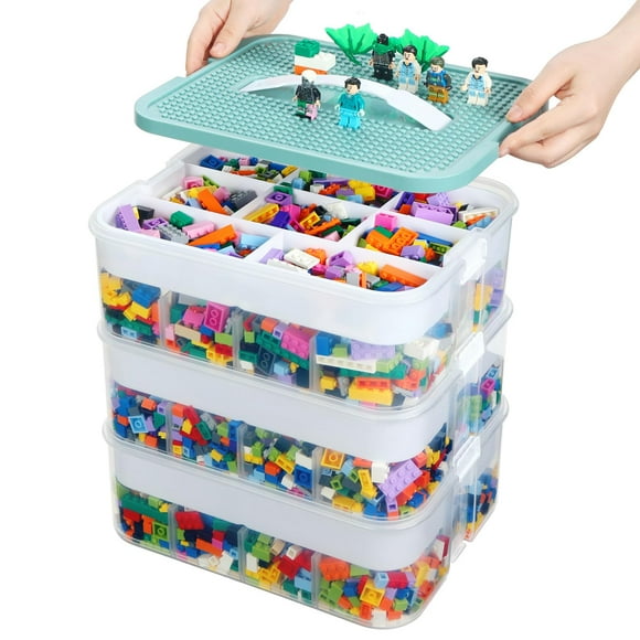 Douorgan Toy Storage Organizer for Lego Stackable Organizer Bins with Compartments Portable Containers with Lids Building Blocks Miniature Organizer Storage Box Toy Ches
