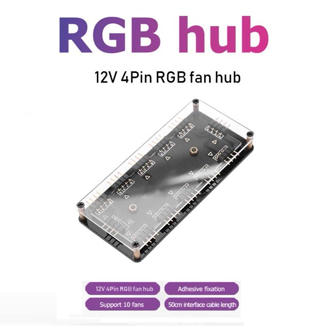 12V 4Pin 1 a 10 RGB Fan HUB PC LED Strip Light Cooler Splitter para AURA