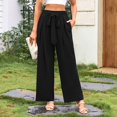 thumbnail image 6 of MIXUE Linen Pants Women Summer Solid Color Wide Leg Lace Up Loose Casual Trousers Holiday Wear,Black,XS, 6 of 6