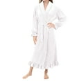 thumbnail image 3 of Women's Lace Trim Plush Fleece Maxi Robe, Elegant Collar Long Sleeve Bathrobe, Soft Warm Nightgown, Cozy Winter Loungewear, Delicate Trim Sleepwear White L, 3 of 10